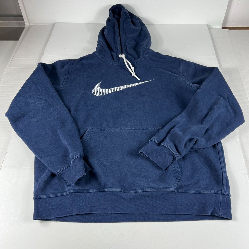Nike Sweatshirt Adult Large Blue & White Faded Swoosh Logo Pullover Hoodie